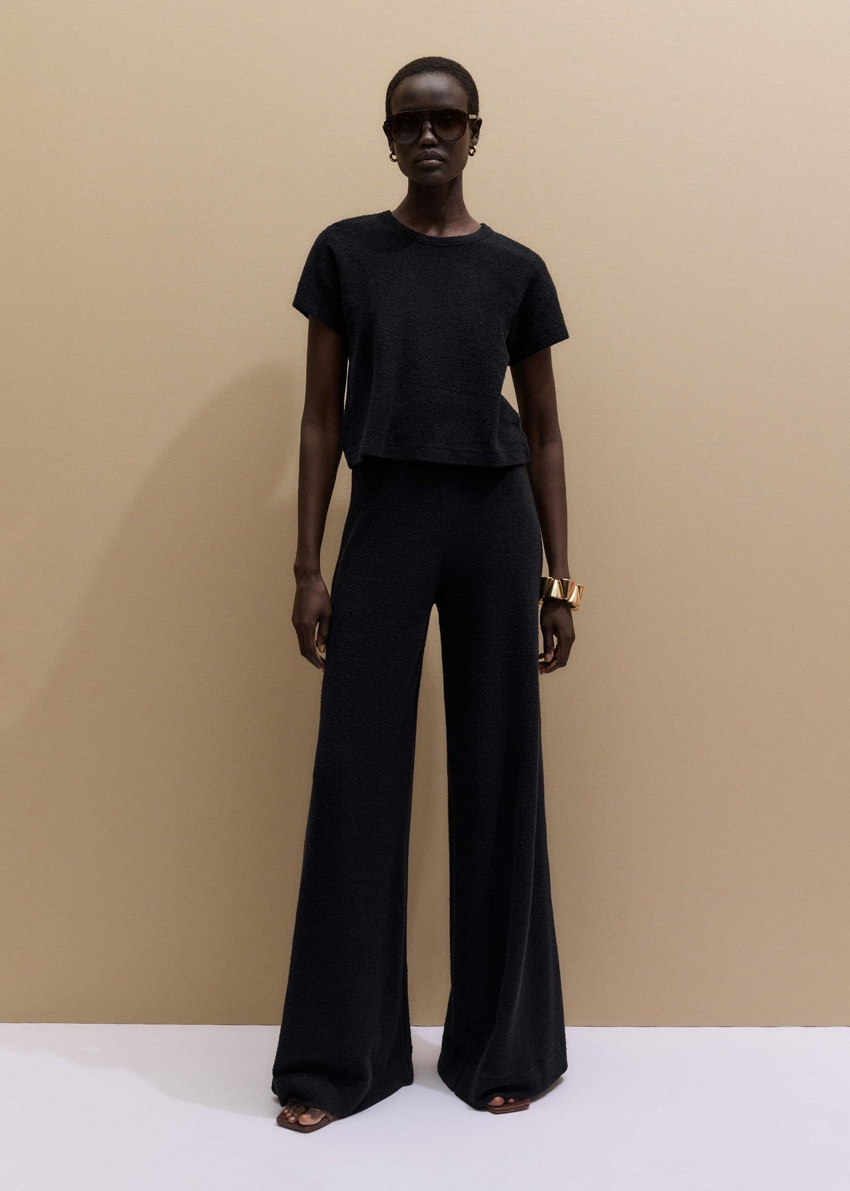 Black Textured Wide-Leg Palazzo Pant | ME+EM Clothing