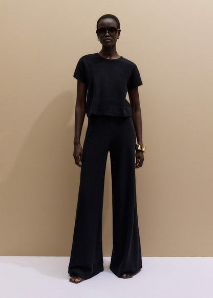Black Textured Wide-Leg Palazzo Pant | ME+EM Clothing