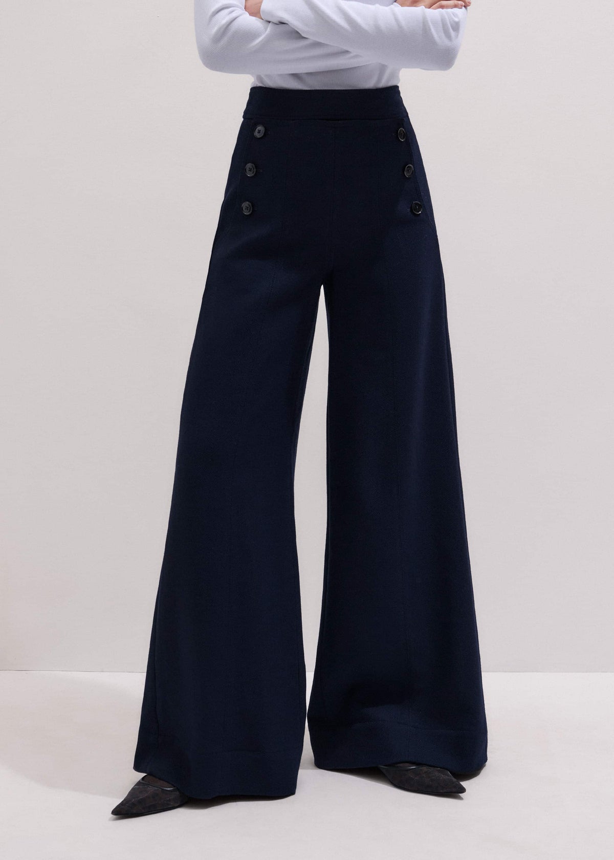 Navy Button Front High Waist Wide-Leg Pant | ME+EM Clothing