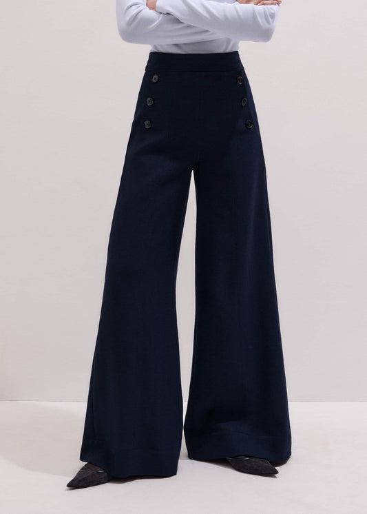 Navy Button Front High Waist Wide-Leg Pant | ME+EM Clothing