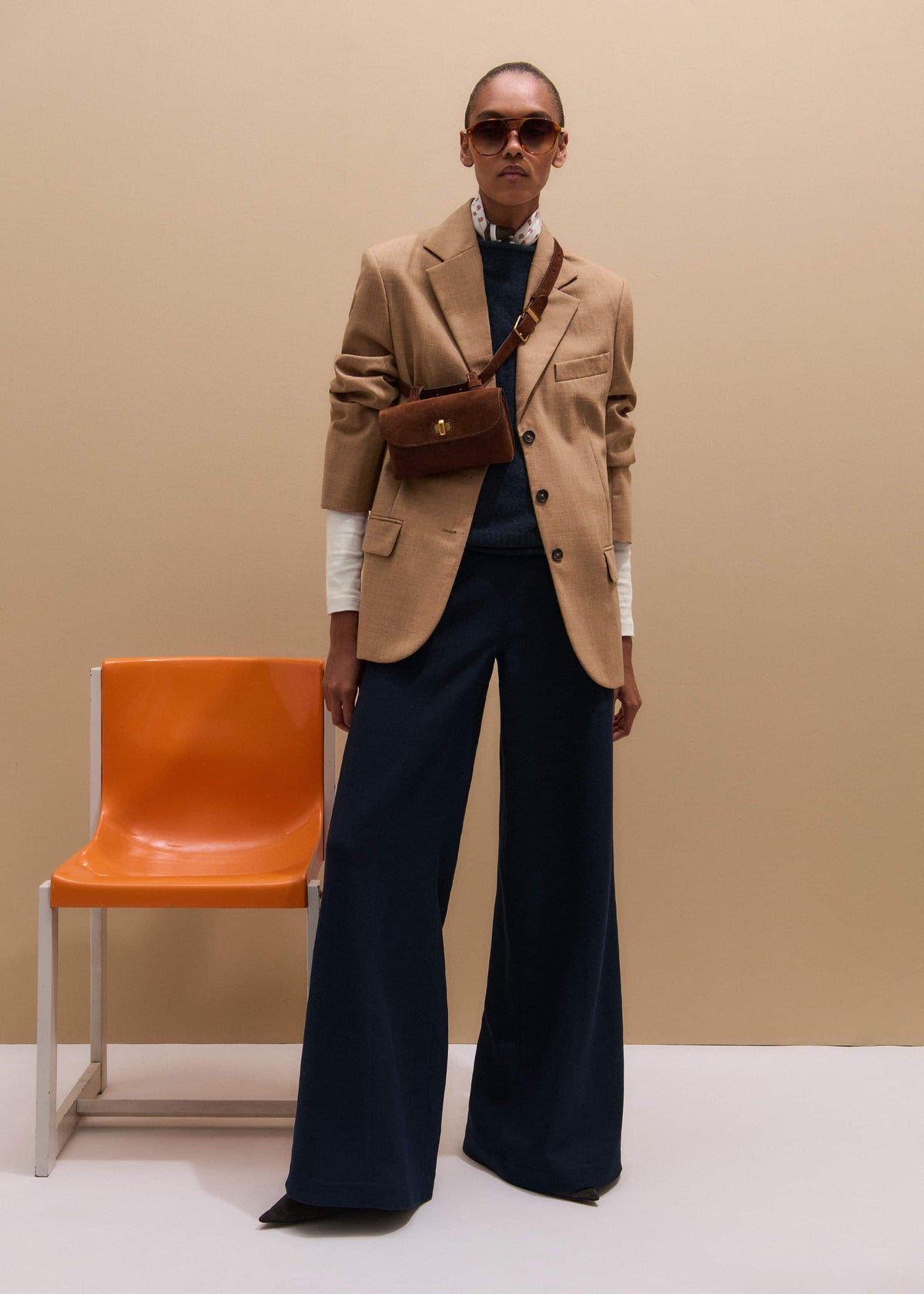 Navy Button Front High Waist Wide-Leg Pant | ME+EM Clothing