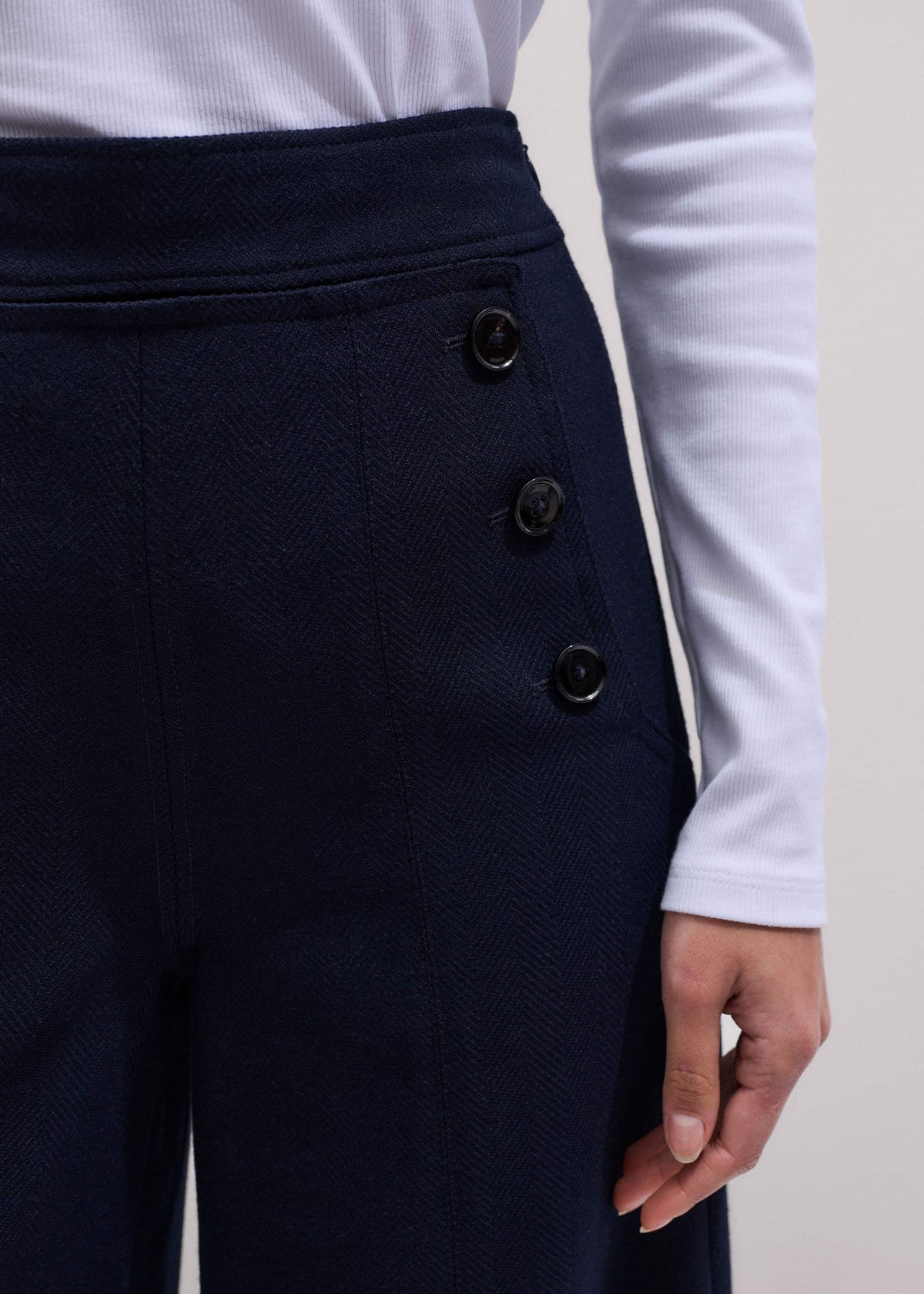 Navy Button Front High Waist Wide-Leg Pant | ME+EM Clothing