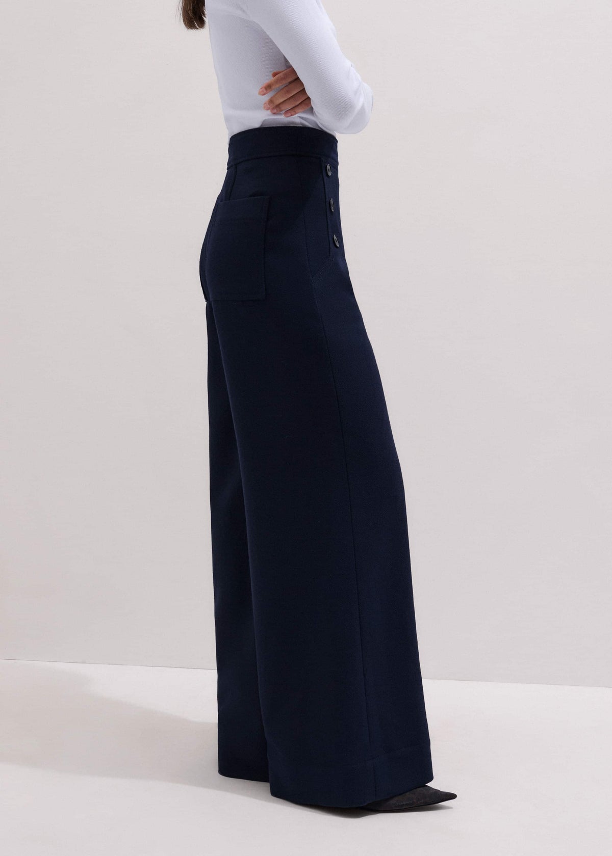 Navy Button Front High Waist Wide-Leg Pant | ME+EM Clothing