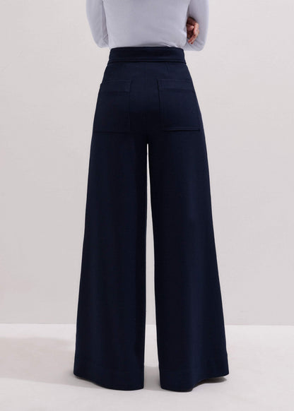 Navy Button Front High Waist Wide-Leg Pant | ME+EM Clothing