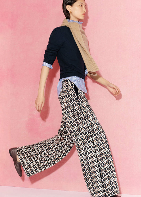 Navy Graphic Jacquard Wide-Leg Pant | ME+EM Clothing
