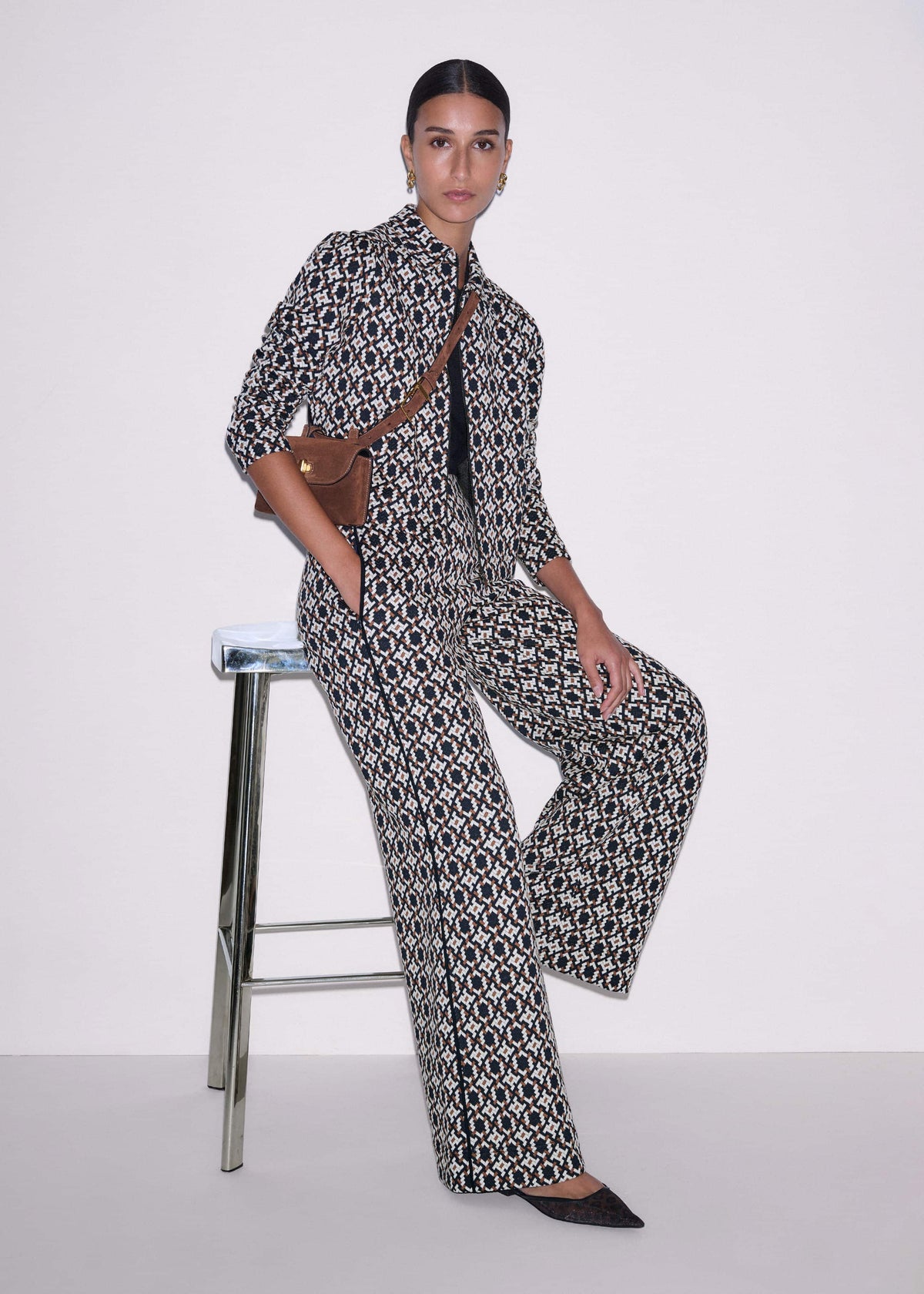 Navy Graphic Jacquard Wide-Leg Pant | ME+EM Clothing