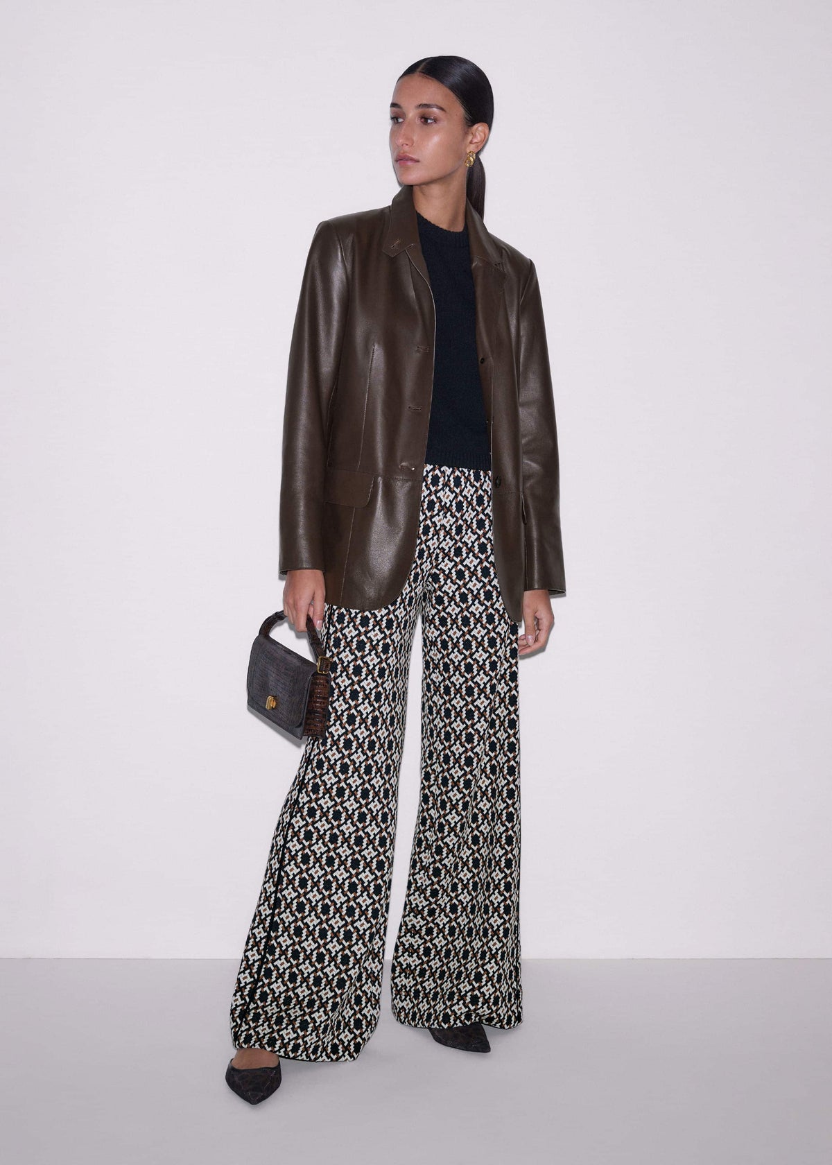 Navy Graphic Jacquard Wide-Leg Pant | ME+EM Clothing