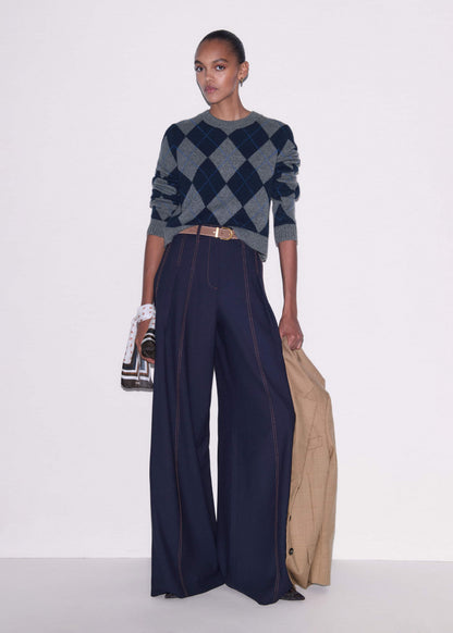 Navy Contrast Top Stitch Wide-Leg Pant | ME+EM Clothing