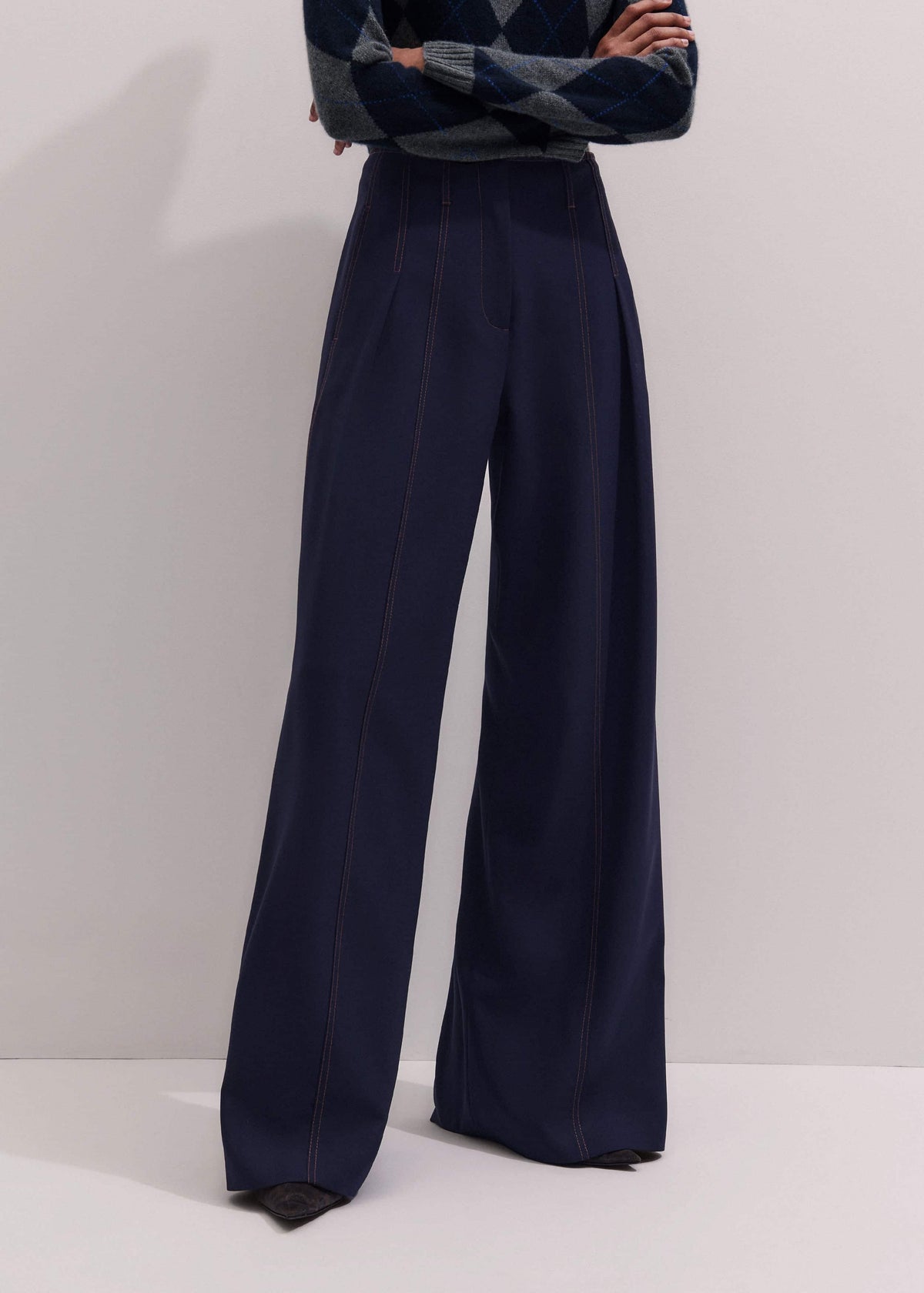 Navy Contrast Top Stitch Wide-Leg Pant | ME+EM Clothing