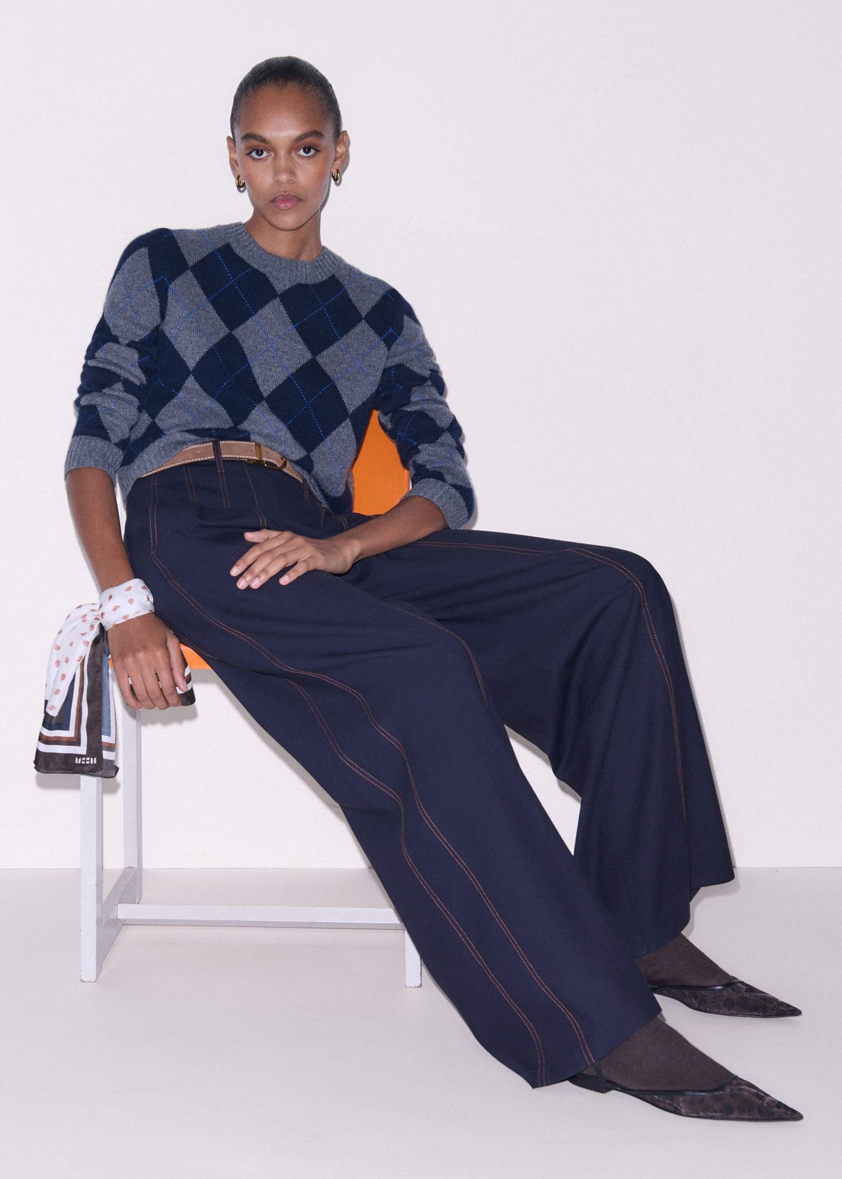 Navy Contrast Top Stitch Wide-Leg Pant | ME+EM Clothing