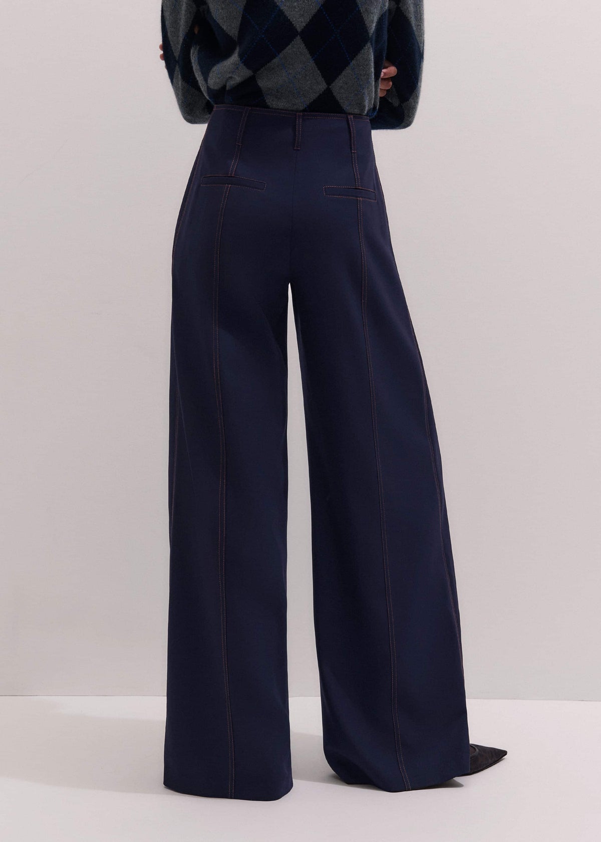 Navy Contrast Top Stitch Wide-Leg Pant | ME+EM Clothing