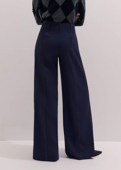 Navy Contrast Top Stitch Wide-Leg Pant | ME+EM Clothing