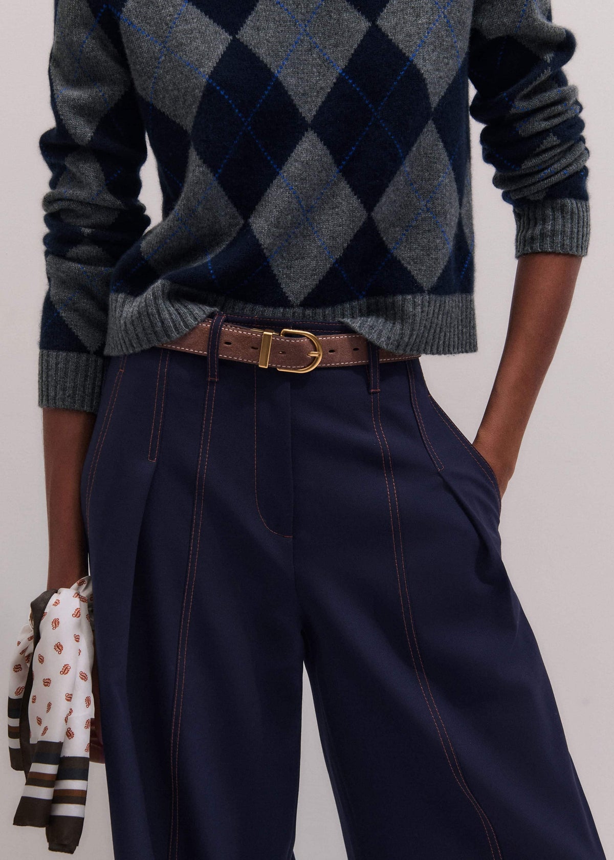 Navy Contrast Top Stitch Wide-Leg Pant | ME+EM Clothing