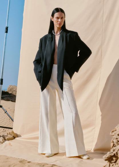 Ivory Luxe Jacquard Wide-Leg Pant | ME+EM Clothing