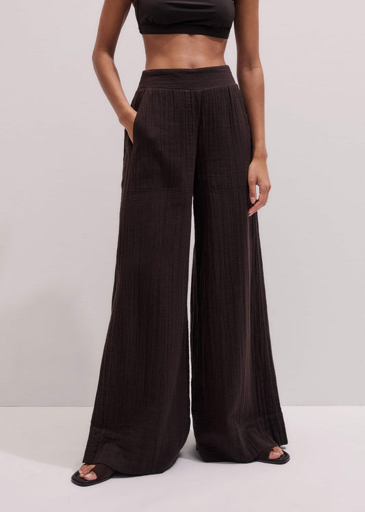 Brown Cheesecloth Wide-Leg Pant | ME+EM Clothing