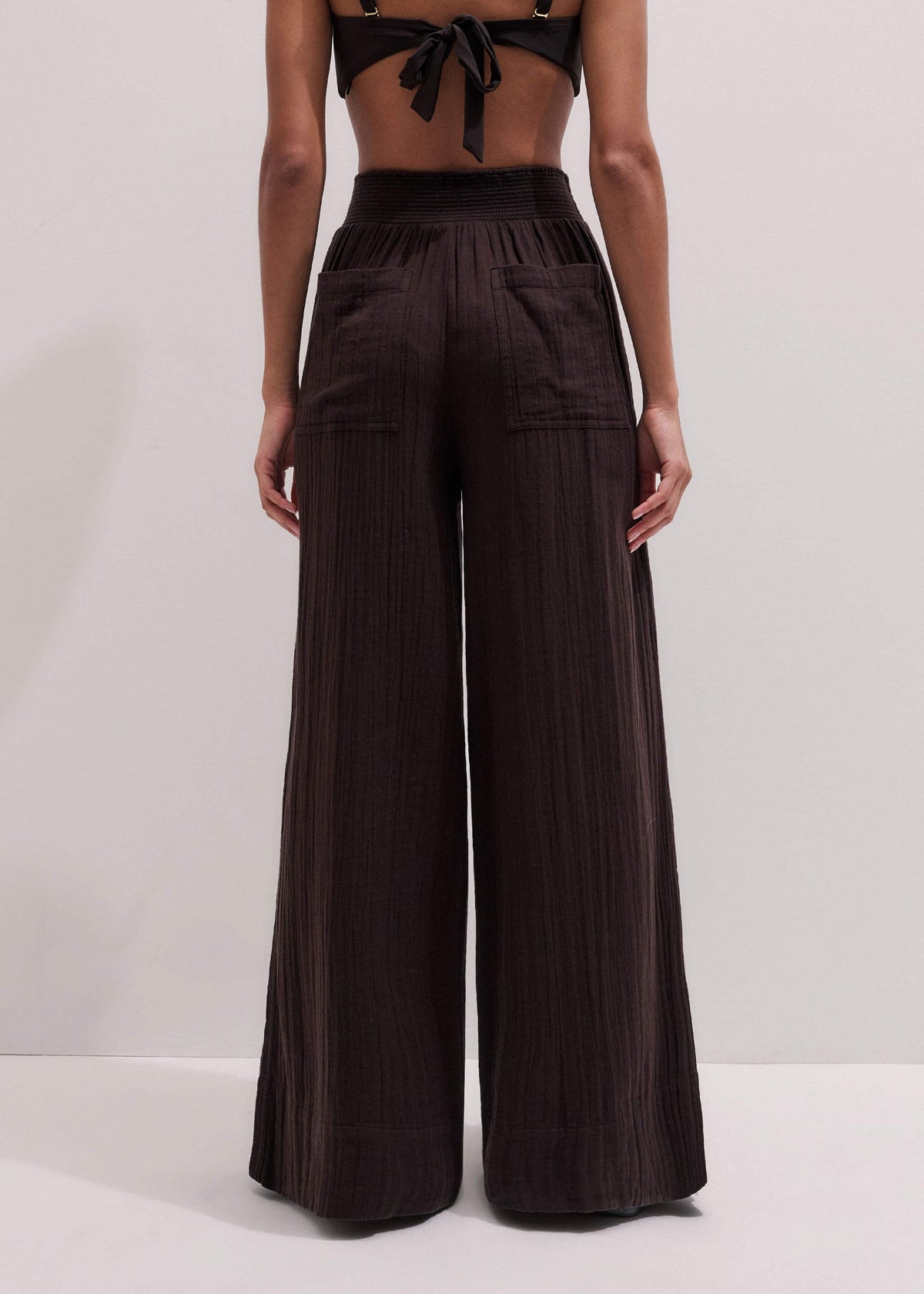 Brown Cheesecloth Wide-Leg Pant | ME+EM Clothing