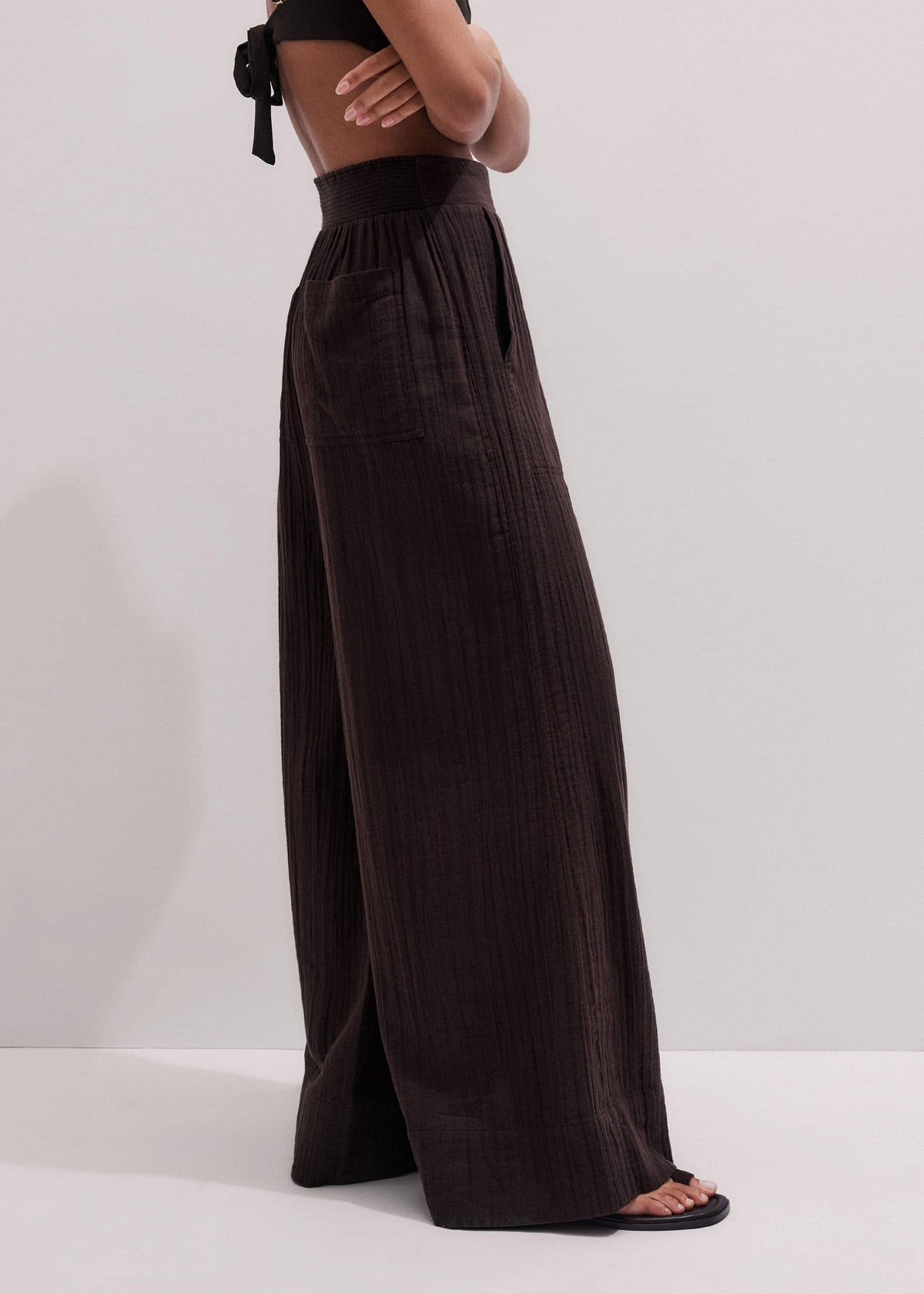 Brown Cheesecloth Wide-Leg Pant | ME+EM Clothing