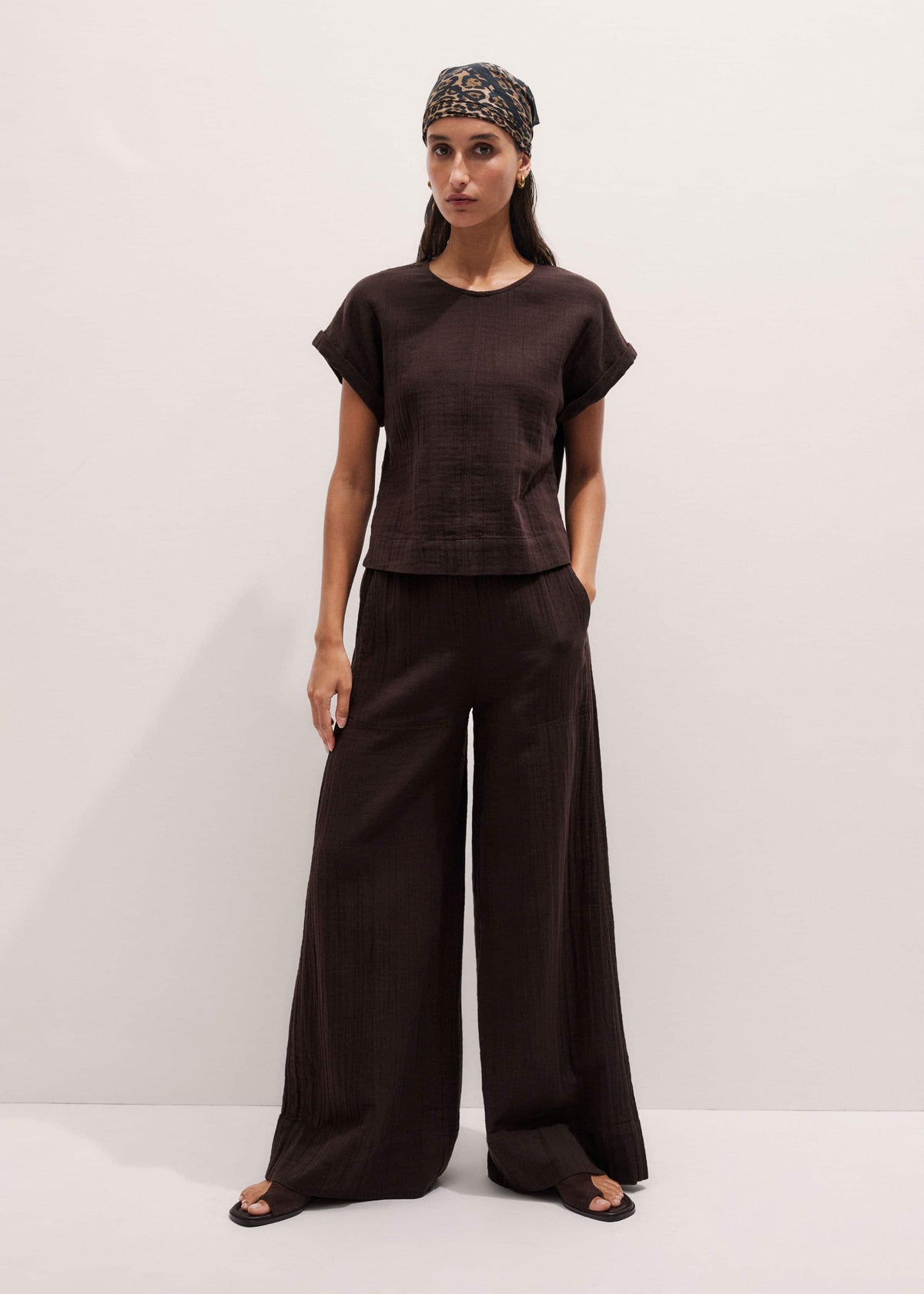 Brown Cheesecloth Wide-Leg Pant | ME+EM Clothing