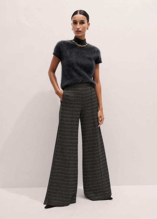 Black Stripe Tweed Wide-Leg Pant | ME+EM Clothing