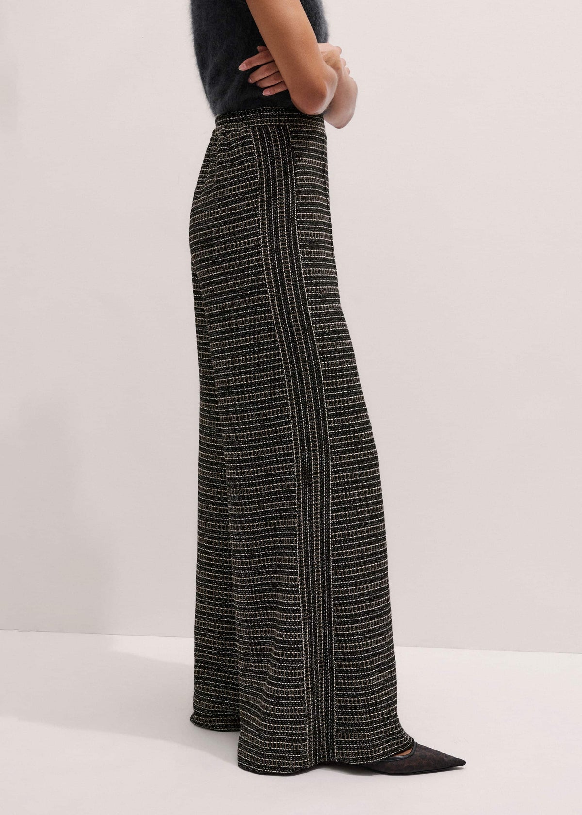 Black Stripe Tweed Wide-Leg Pant | ME+EM Clothing