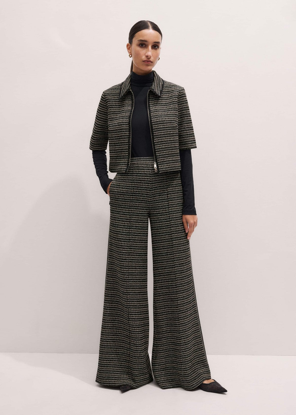 Black Stripe Tweed Wide-Leg Pant | ME+EM Clothing