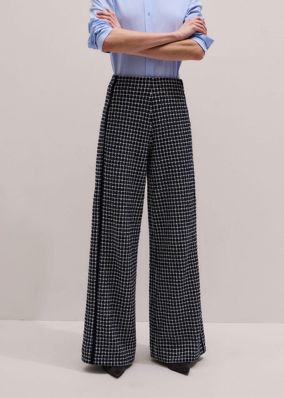 Navy Textured Wide-Leg Pant | ME+EM Clothing
