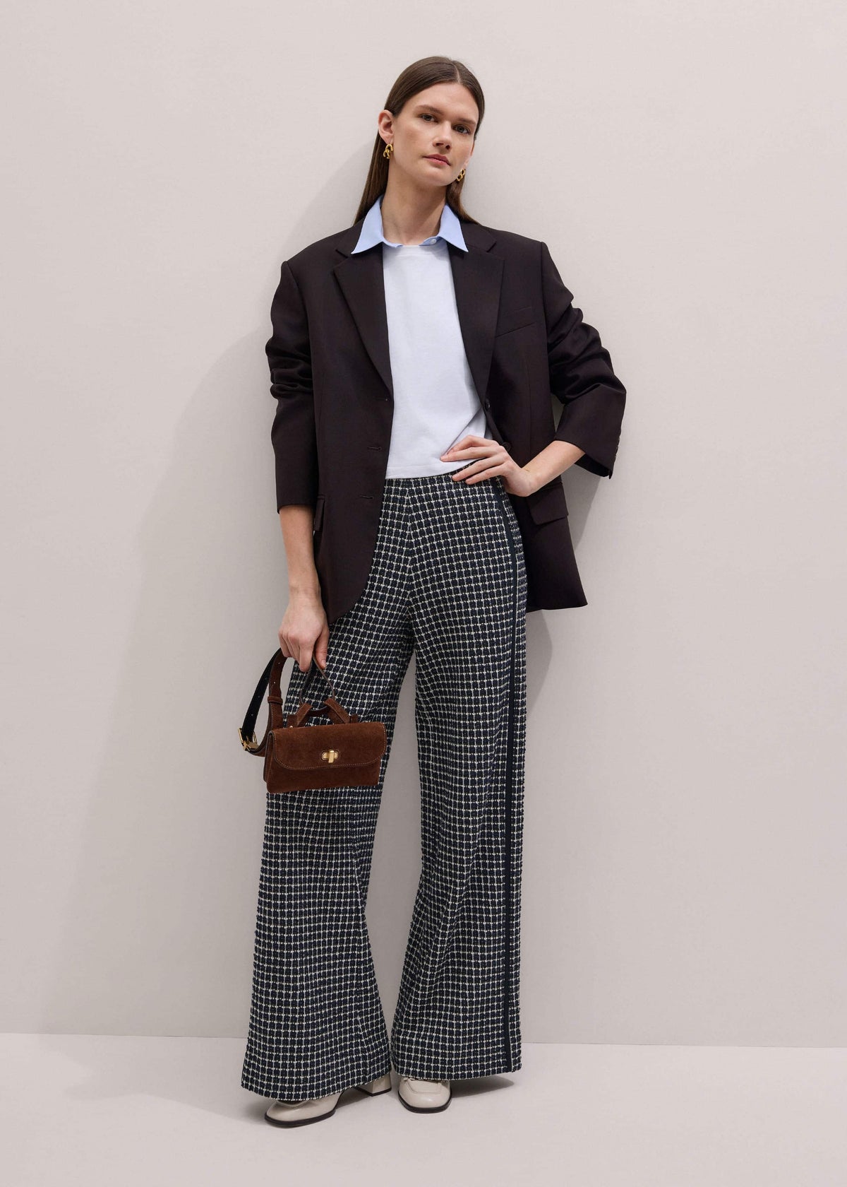 Navy Textured Wide-Leg Pant | ME+EM Clothing