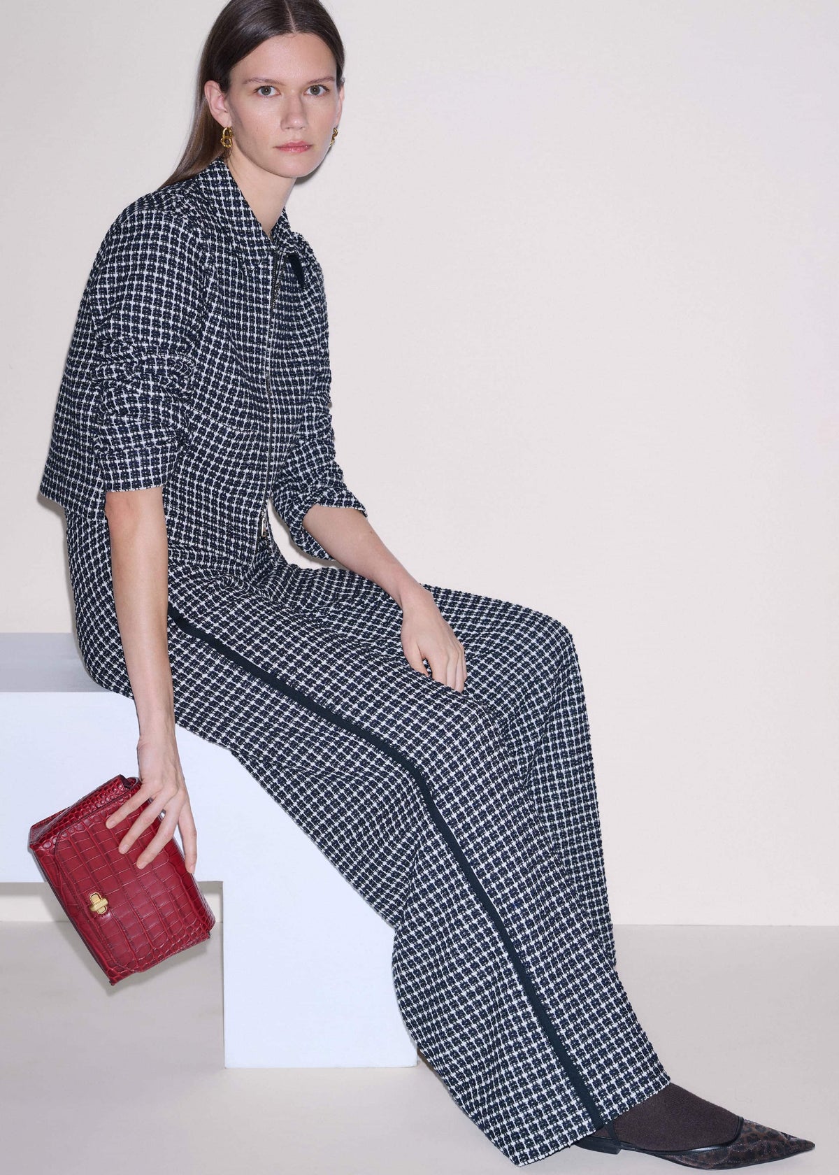 Navy Textured Wide-Leg Pant | ME+EM Clothing