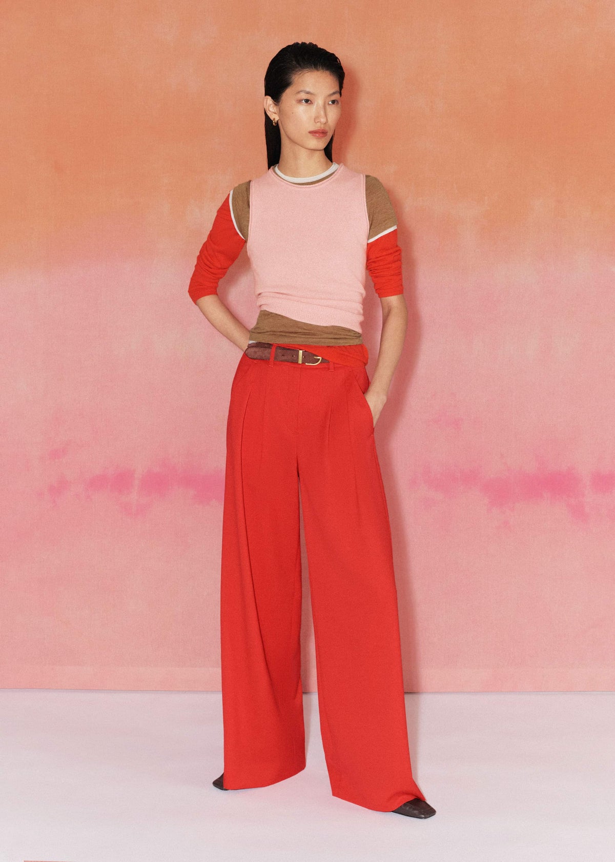 Red Perfect Wide Pleat Front Pant | ME+EM Clothing