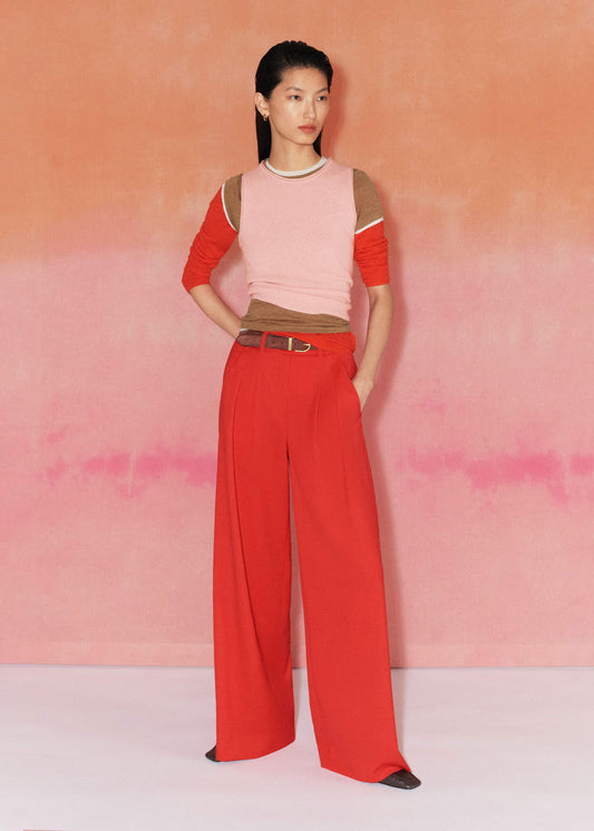 Red Perfect Wide Pleat Front Pant | ME+EM Clothing