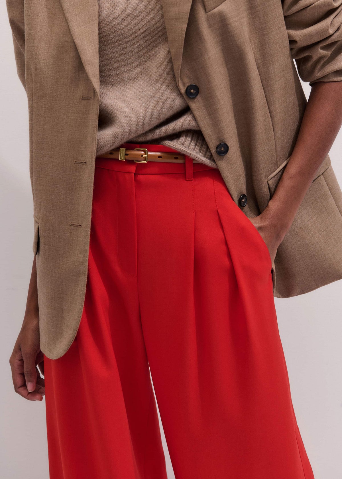 Red Perfect Wide Pleat Front Pant | ME+EM Clothing