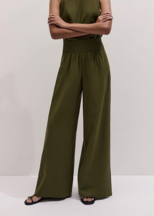 Olive Green Shirred Wide Pant | ME+EM Clothing