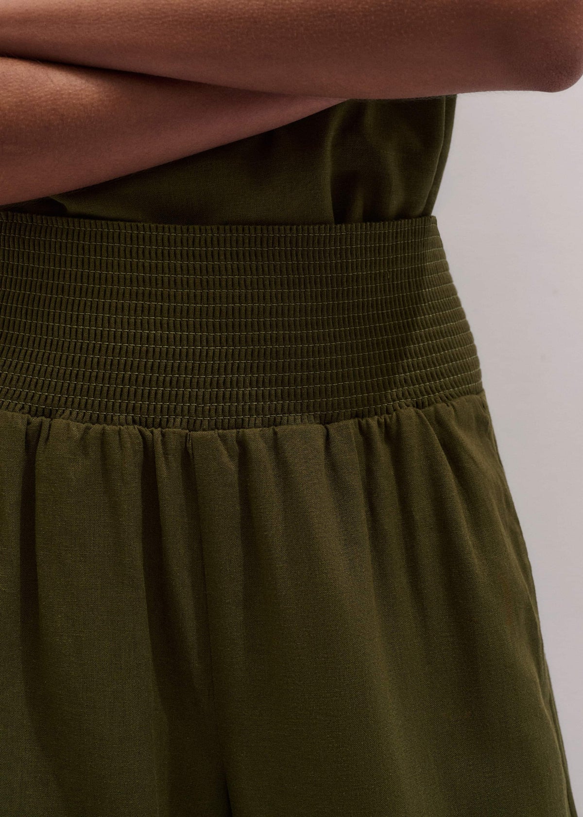 Olive Green Shirred Wide Pant | ME+EM Clothing