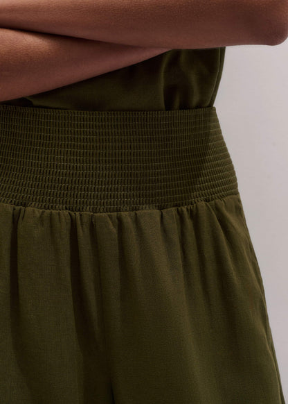 Olive Green Shirred Wide Pant | ME+EM Clothing