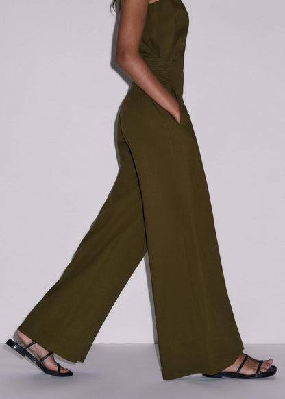 Olive Green Shirred Wide Pant | ME+EM Clothing