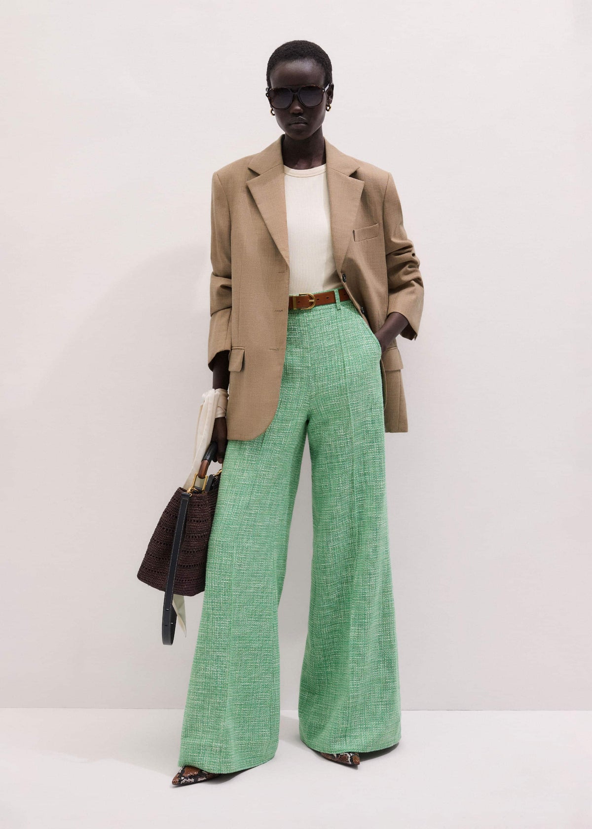Green Textured Wide-Leg Pant | ME+EM Clothing