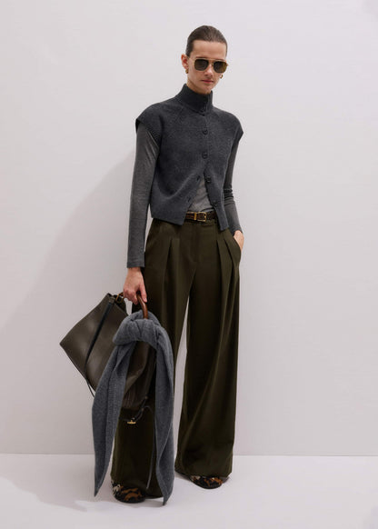 Olive Green Wide-Leg Double Pleat Pant | ME+EM Clothing