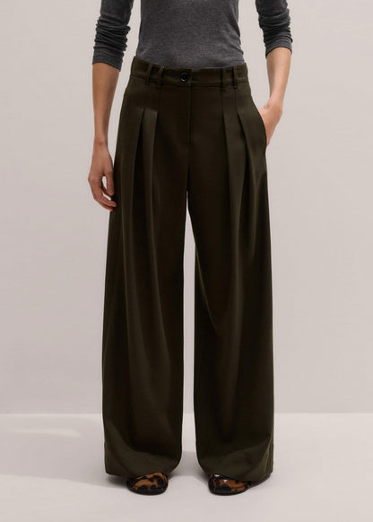 Olive Green Wide-Leg Double Pleat Pant | ME+EM Clothing