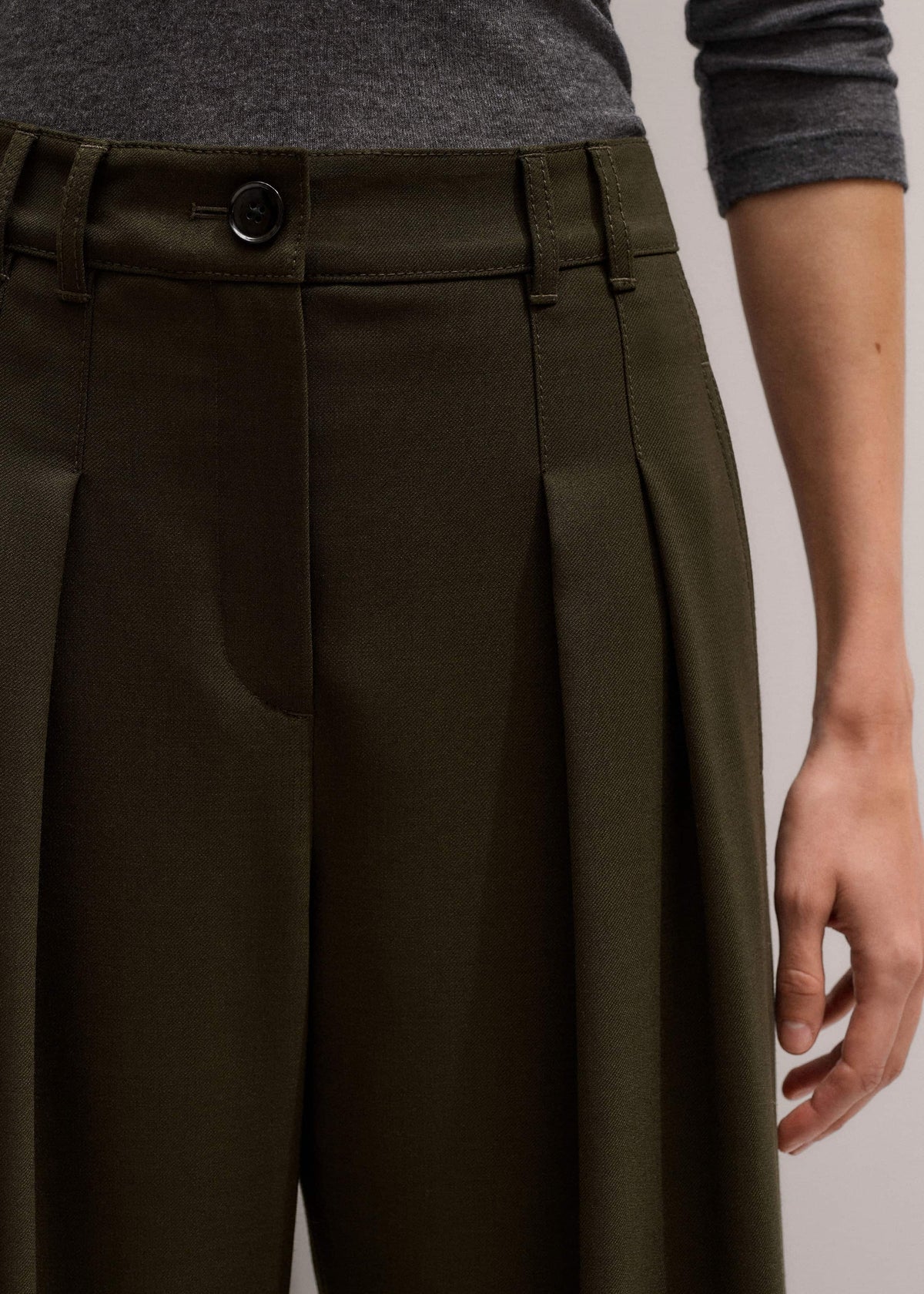 Olive Green Wide-Leg Double Pleat Pant | ME+EM Clothing
