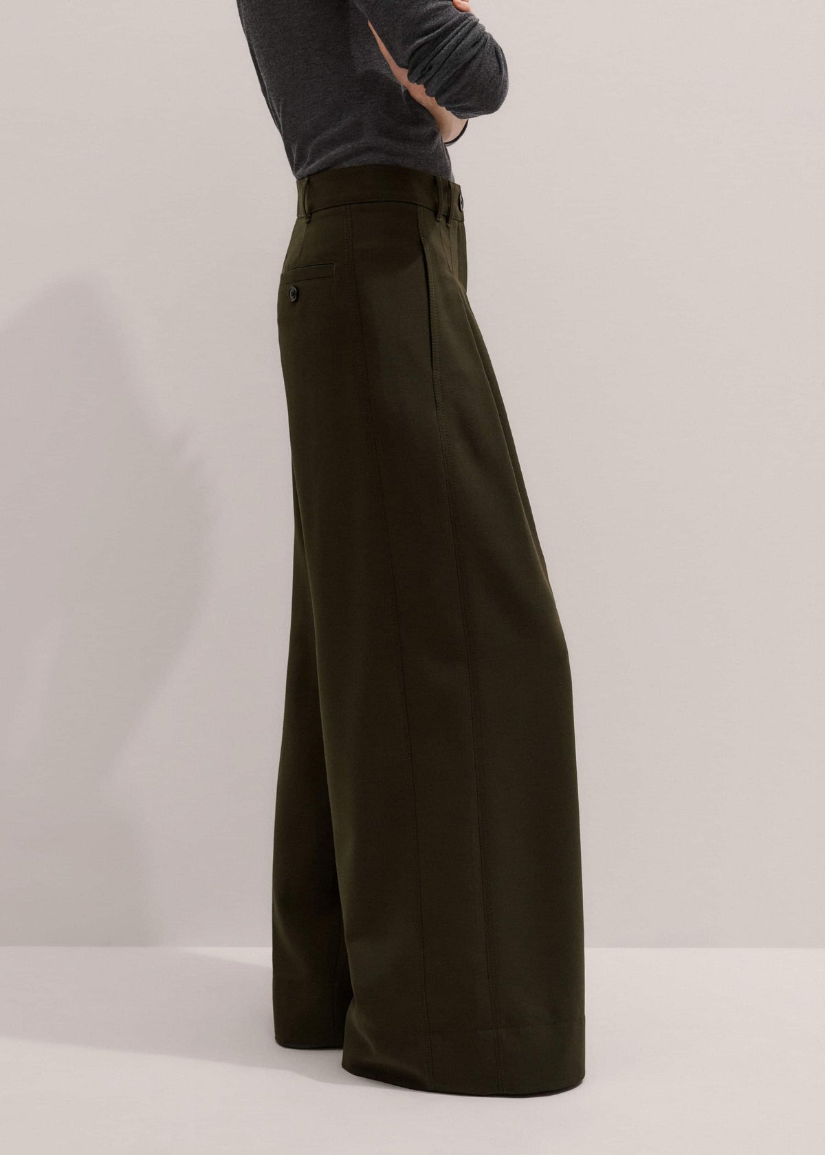 Olive Green Wide-Leg Double Pleat Pant | ME+EM Clothing