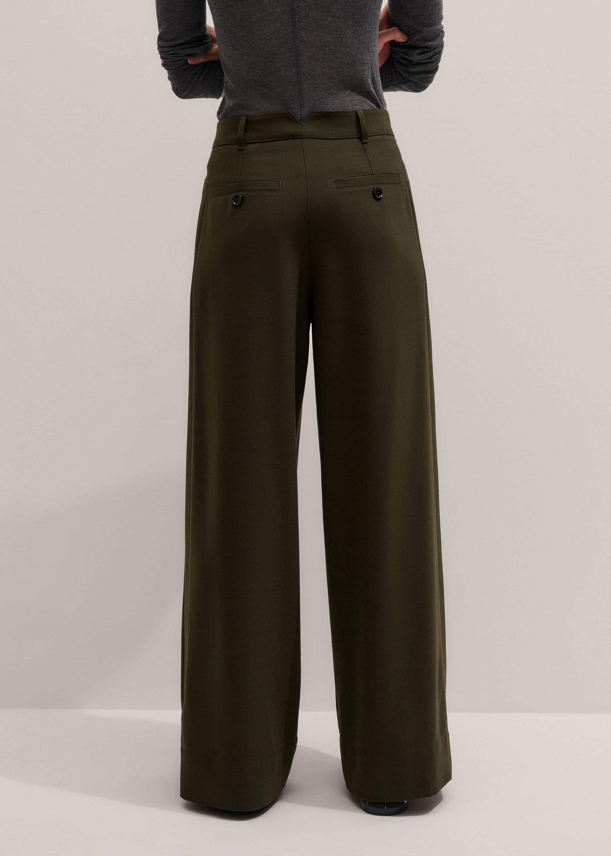 Olive Green Wide-Leg Double Pleat Pant | ME+EM Clothing