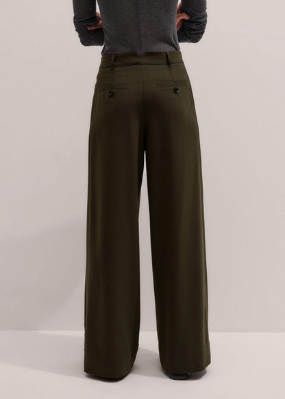Olive Green Wide-Leg Double Pleat Pant | ME+EM Clothing