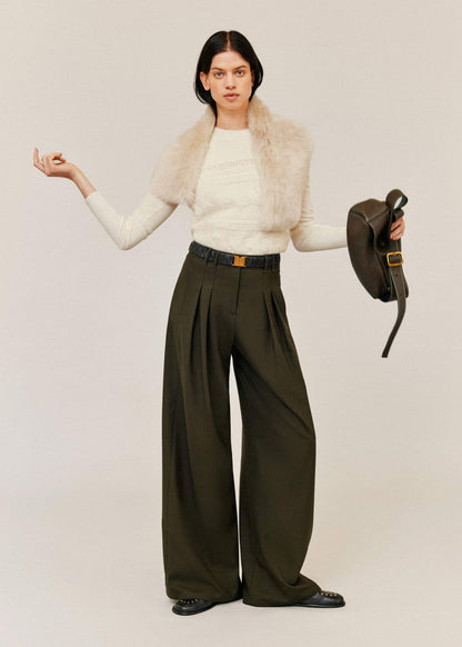 Olive Green Wide-Leg Double Pleat Pant | ME+EM Clothing
