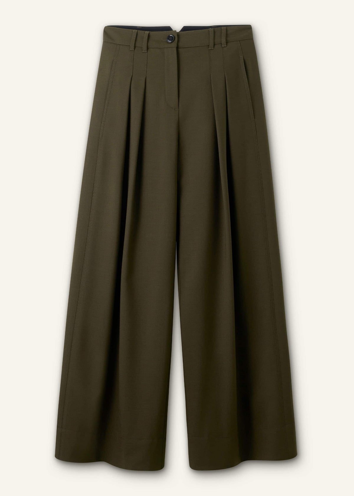 Olive Green Wide-Leg Double Pleat Pant | ME+EM Clothing