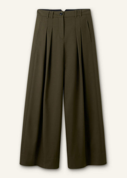 Olive Green Wide-Leg Double Pleat Pant | ME+EM Clothing