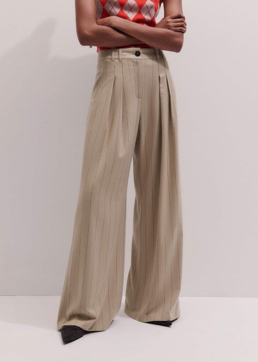 Brown Wide-Leg Double Pleat Pinstripe Pant | ME+EM Clothing