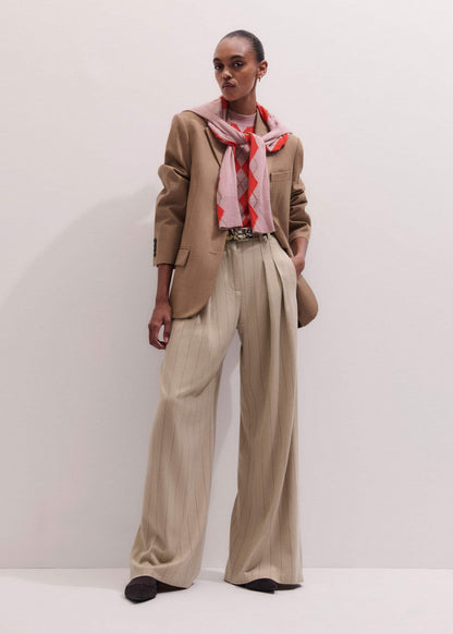 Brown Wide-Leg Double Pleat Pinstripe Pant | ME+EM Clothing
