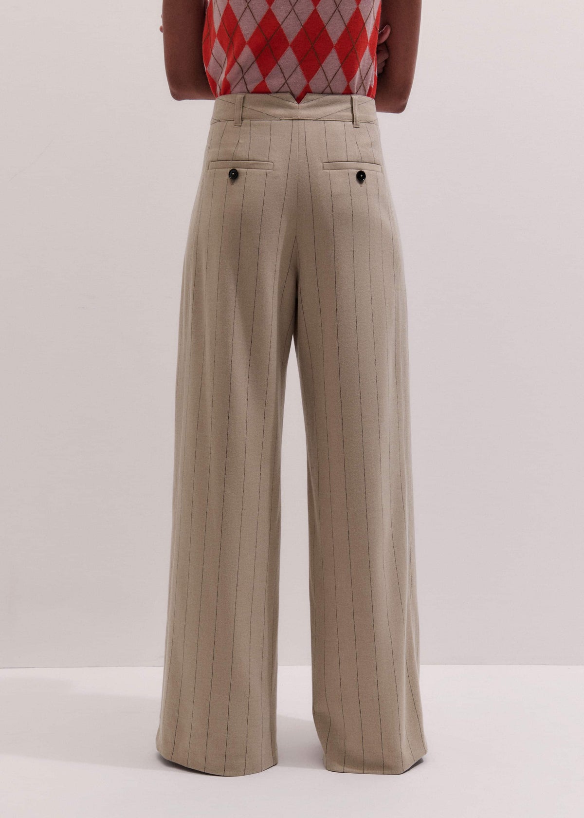 Brown Wide-Leg Double Pleat Pinstripe Pant | ME+EM Clothing