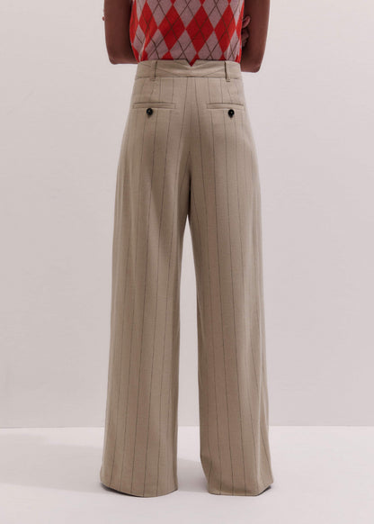 Brown Wide-Leg Double Pleat Pinstripe Pant | ME+EM Clothing
