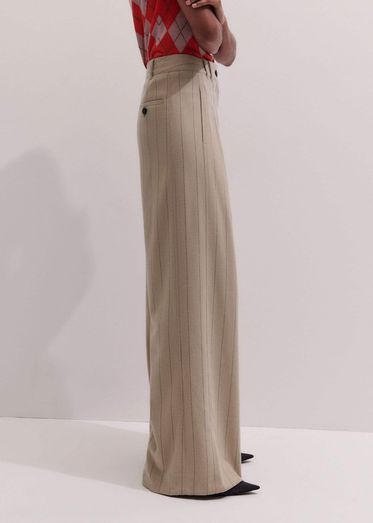 Brown Wide-Leg Double Pleat Pinstripe Pant | ME+EM Clothing